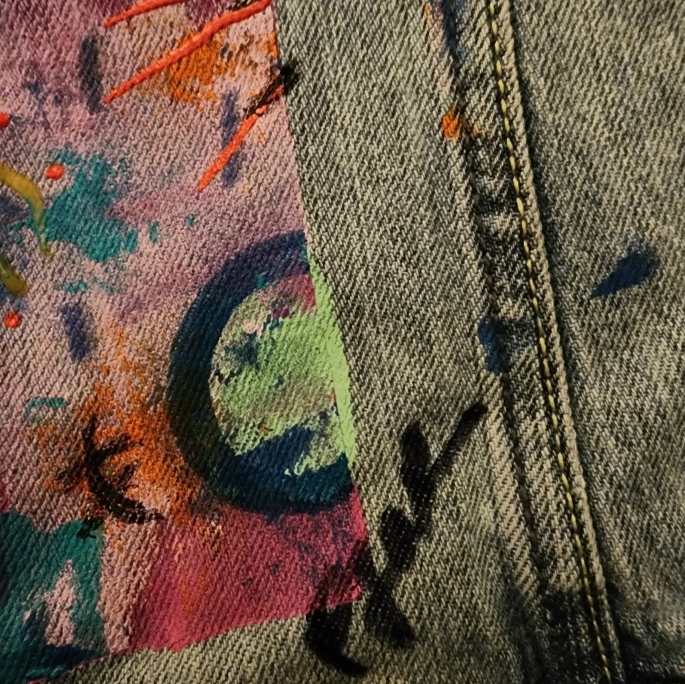 Handpainted OOAK Abstract Art Denim Vest - Picture 9 of 9